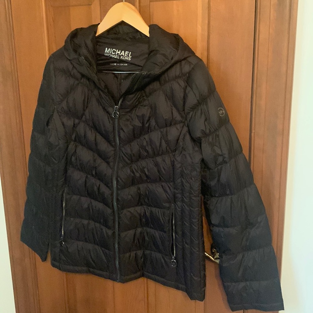 Michael Kors down jacket black large with hood